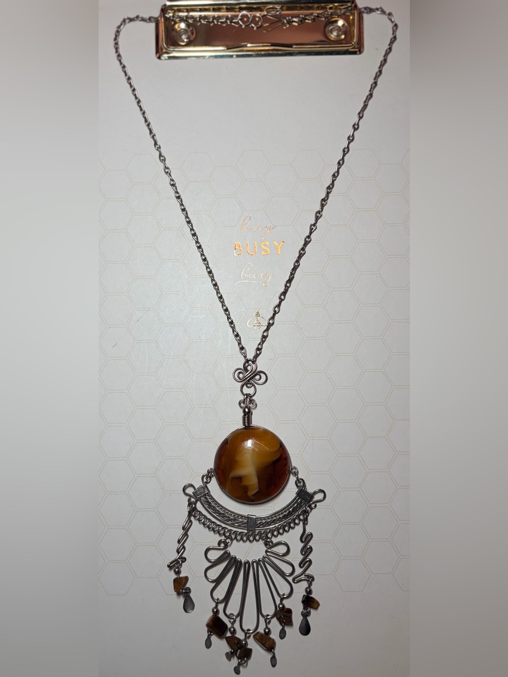 Brown Agate Statement Pendant Necklace
